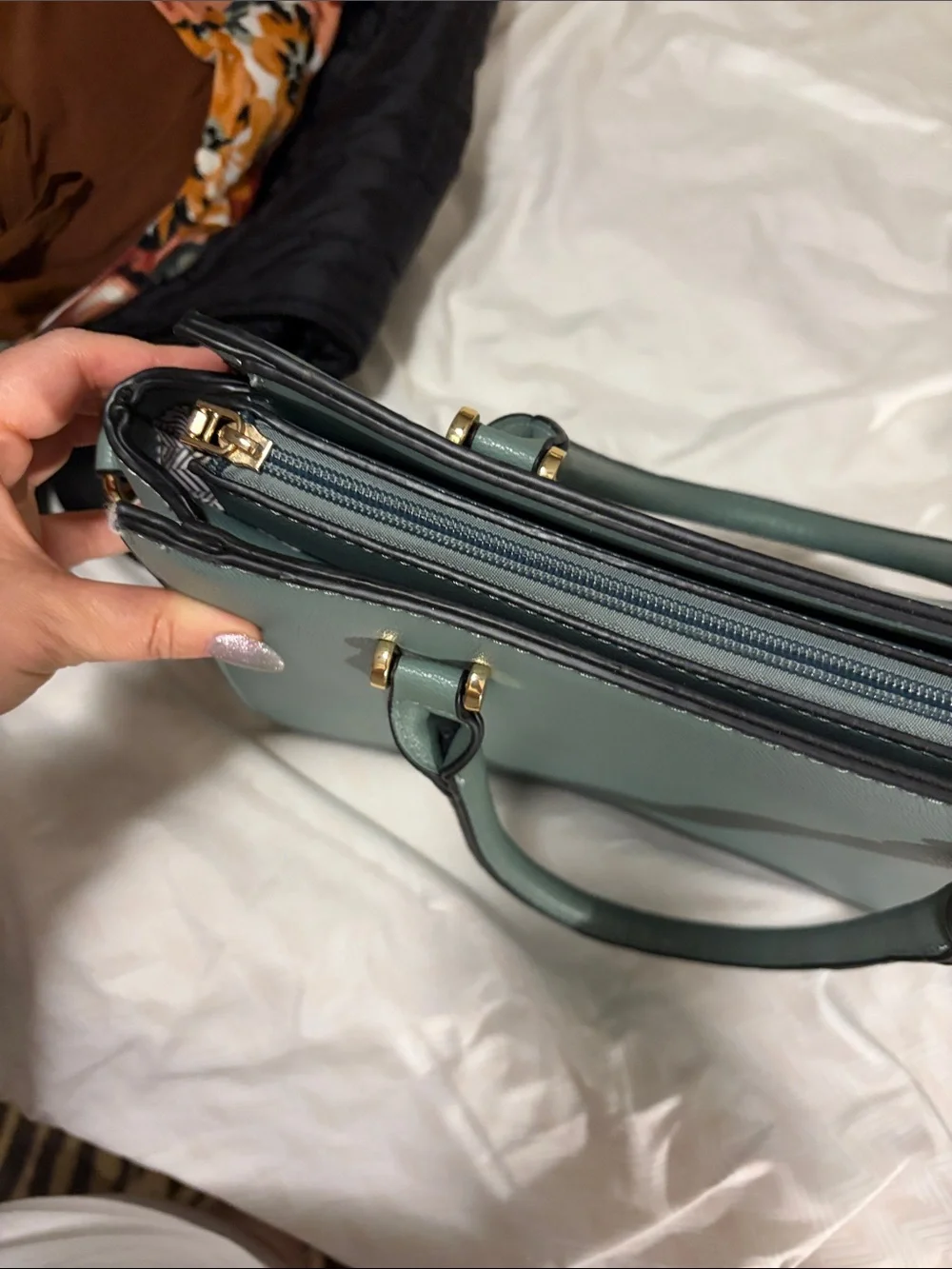 Women's Structured Satchel and Pouch - Teal